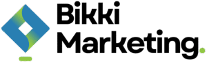 Bikki Marketing logo featuring a blue diamond shape and modern typography, representing a marketing agency focused on innovative strategies and solutions.