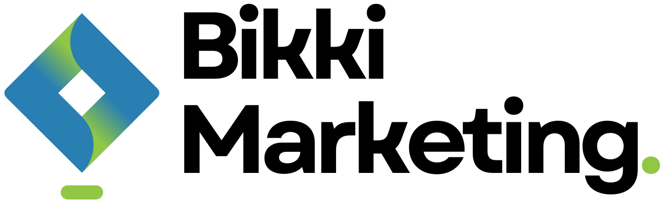 Bikki Marketing logo featuring a blue and green geometric design, representing a marketing agency focused on tailored strategies and solutions for clients.